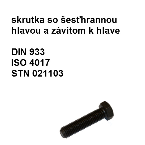 Skrutka 4x35, DIN 933, STN 021103.52, tvrdosť 8.8, povrch.úprava čierna