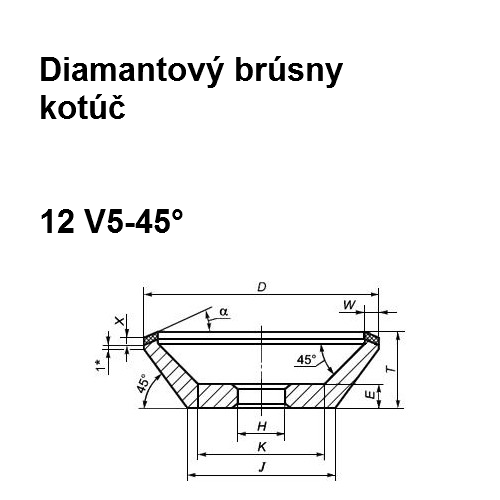 Diamantový brúsny kotúč 12 V5-45° 125/100, 100x5x4x20