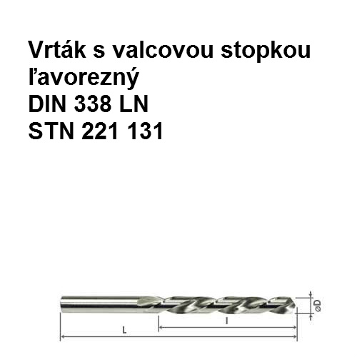 Vrták s valcovou stopkou ľavorezný 9mm HSS