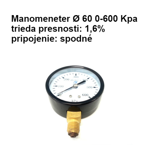 Manomeneter ? 60 0-600 Kpa, presnosť 1,6%, pripojenie spodné