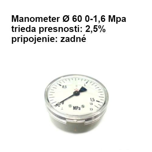 Manometer ? 60 0-1,6 Mpa, presnosť 2,5%, pripojenie zadné